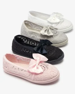 Royalfashion Dziewczęce białe tenisówki slip on z kokardką Sweet Time