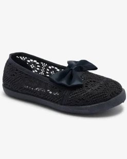 Royalfashion Dziewczęce granatowe tenisówki slip on z kokardką Sweet Time