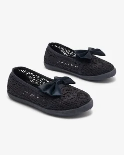 Royalfashion Dziewczęce granatowe tenisówki slip on z kokardką Sweet Time
