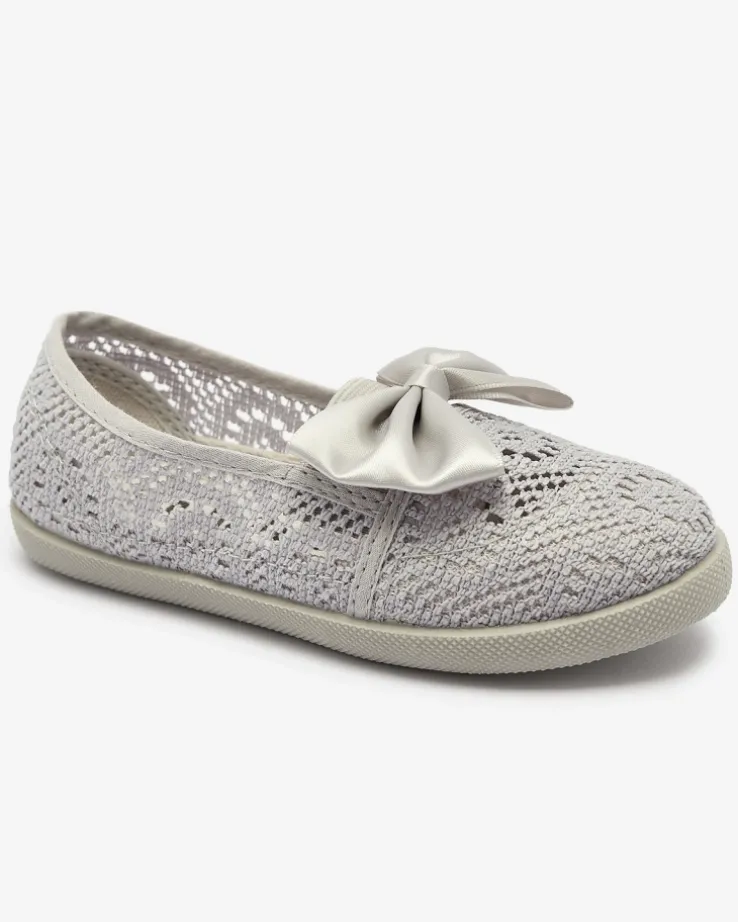 Royalfashion Dziewczęce szare tenisówki slip on z kokardką Sweet Time