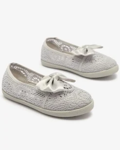 Royalfashion Dziewczęce szare tenisówki slip on z kokardką Sweet Time