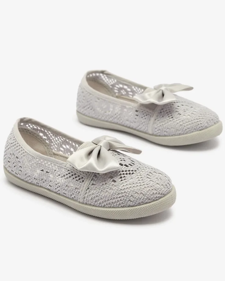 Royalfashion Dziewczęce szare tenisówki slip on z kokardką Sweet Time