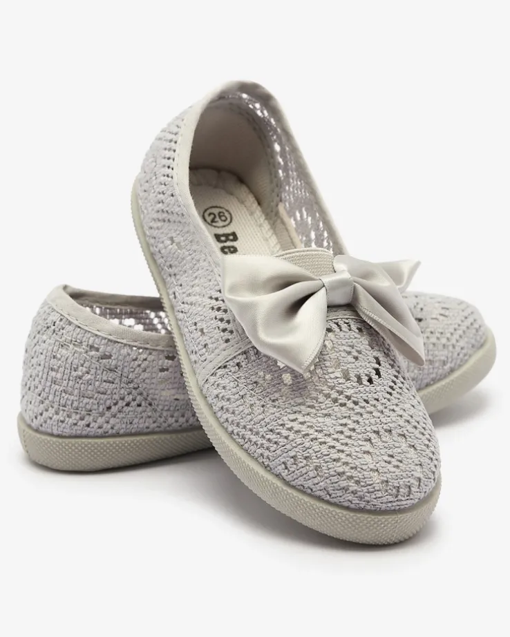 Royalfashion Dziewczęce szare tenisówki slip on z kokardką Sweet Time