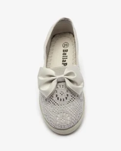 Royalfashion Dziewczęce szare tenisówki slip on z kokardką Sweet Time