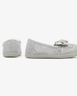 Royalfashion Dziewczęce szare tenisówki slip on z kokardką Sweet Life