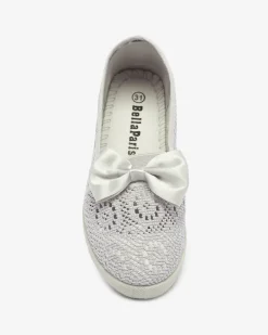 Royalfashion Dziewczęce szare tenisówki slip on z kokardką Sweet Life