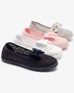 Royalfashion Dziewczęce szare tenisówki slip on z kokardką Sweet Life