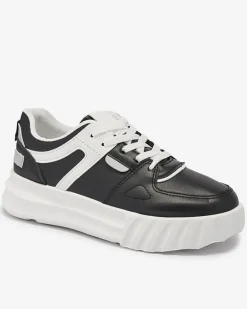 Royalfashion Eko-skórzane damskie czarne casualowe buty sportowe z białymi wstawkami Netiris
