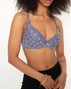 Royalfashion Fioletowy biustonosz damski z koronką