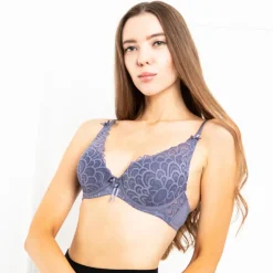 Royalfashion Fioletowy usztywniany biustonosz z koronką