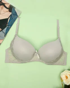 Royalfashion Gładki damski biustonosz z koronką w szarym kolorze