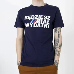 Royalfashion Granatowa bawełniana koszulka męska z printem