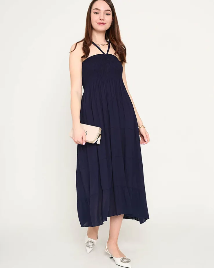 Royalfashion Granatowa sukienka midi PLUS SIZE