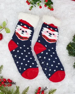 Royalfashion Granatowe damskie skarpetki ze świątecznym wzorem