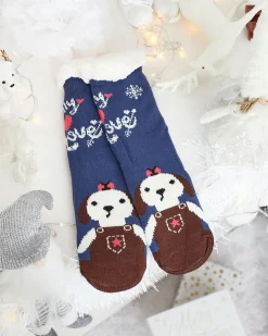 Royalfashion Granatowe damskie ciepłe skarpetki z kożuszkiem