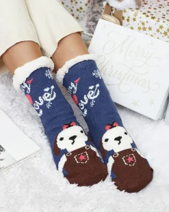 Royalfashion Granatowe damskie ciepłe skarpetki z kożuszkiem