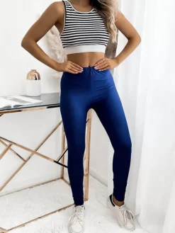 Royalfashion Granatowe damskie legginsy z włókna bambusowego