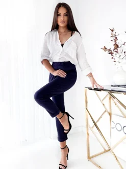 Royalfashion Granatowe damskie spodnie typu tregginsy