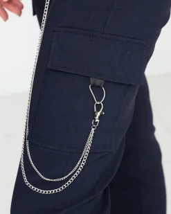 Royalfashion Granatowe spodnie cargo ocieplane z kieszeniami