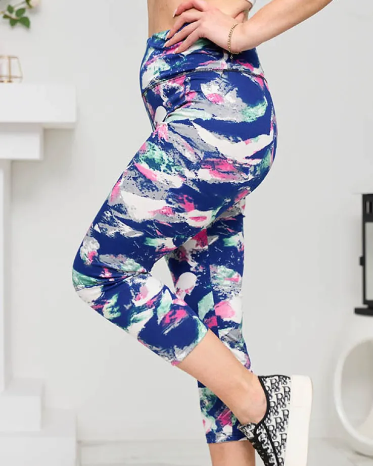 Royalfashion Granatowe wzorzyste damskie legginsy 3/4