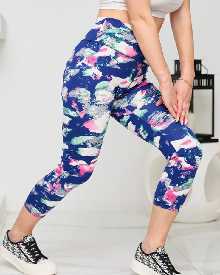 Royalfashion Granatowe wzorzyste damskie legginsy 3/4