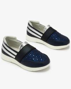 Royalfashion Granatowo - czarne dziecięce tenisówki slip - on Ciarala
