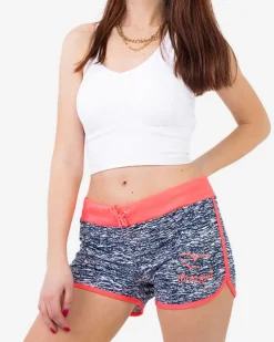 Royalfashion Granatowo-fuksjowe neonowe damskie sportowe krótkie spodenki