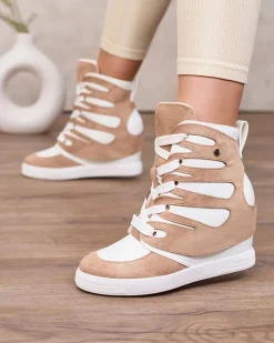 Royalfashion Jasnobrązowe damskie sportowe botki na koturnie Pamstinsa