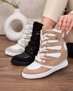 Royalfashion Jasnobrązowe damskie sportowe botki na koturnie Pamstinsa