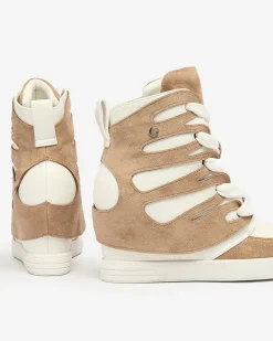 Royalfashion Jasnobrązowe damskie sportowe botki na koturnie Pamstinsa