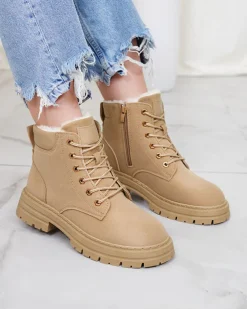 Royalfashion Jasnobrązowe damskie ocieplane botki typu trapery Radoras