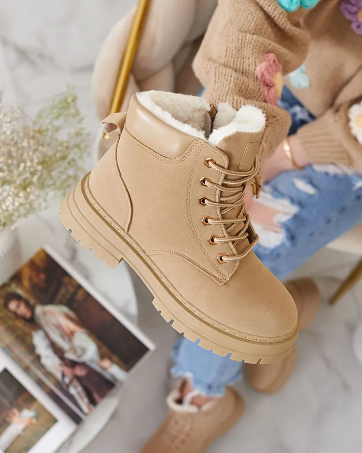 Royalfashion Jasnobrązowe damskie ocieplane botki typu trapery Radoras