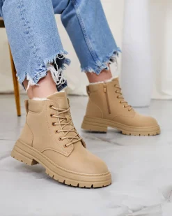 Royalfashion Jasnobrązowe damskie ocieplane botki typu trapery Radoras