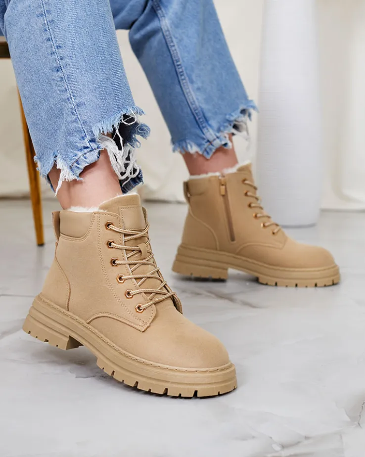 Royalfashion Jasnobrązowe damskie ocieplane botki typu trapery Radoras