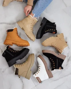 Royalfashion Jasnobrązowe damskie ocieplane botki typu trapery Radoras