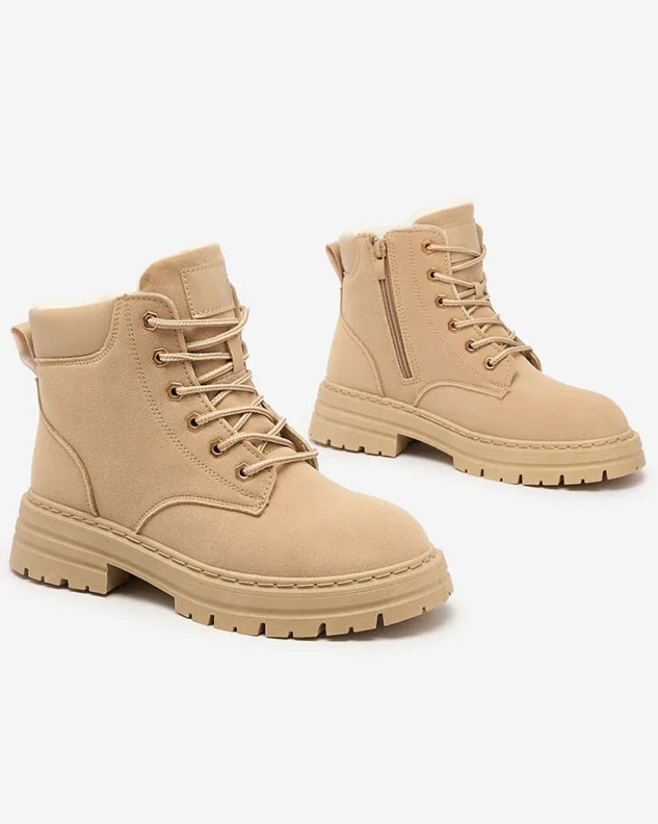 Royalfashion Jasnobrązowe damskie ocieplane botki typu trapery Radoras