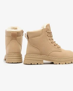 Royalfashion Jasnobrązowe damskie ocieplane botki typu trapery Radoras