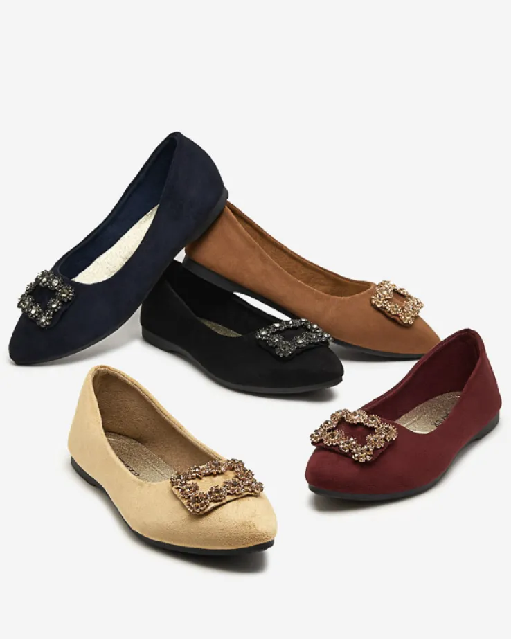 Royalfashion Jasnobrązowe damskie eko-zamszowe balerinki z ozdobą Linselisa