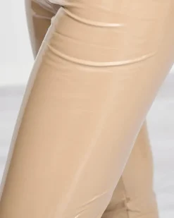 Royalfashion Jasnobrązowe damskie winylowe legginsy