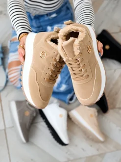 Royalfashion Jasnobrązowe buty sportowe damskie z ociepleniem Lahho