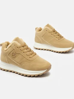 Royalfashion Jasnobrązowe buty sportowe damskie z ociepleniem Lahho
