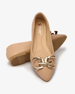 Royalfashion Jasnoróżowe baleriny damskie w szpic z ozdobą na nosku Figgda