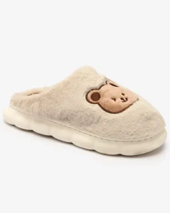 Royalfashion Jasnoszare damskie futrzane kapcie z misiem Hettres