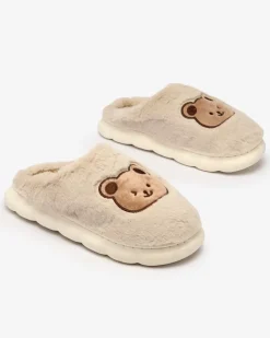 Royalfashion Jasnoszare damskie futrzane kapcie z misiem Hettres