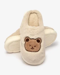 Royalfashion Jasnoszare damskie futrzane kapcie z misiem Hettres