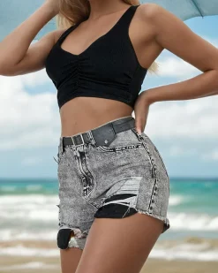 Royalfashion Jeansowe damskie krótkie spodenki z przetarciami