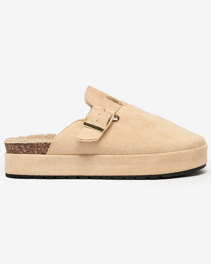 Royalfashion Kapcie damskie z kożuszkiem i klamrą Kajis