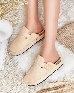 Royalfashion Kapcie damskie z kożuszkiem i klamrą Kajis