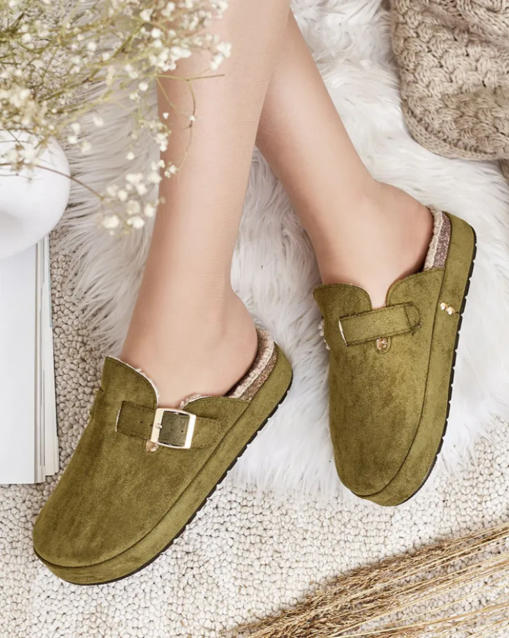 Royalfashion Kapcie damskie z kożuszkiem i klamrą Kajis