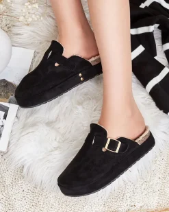 Royalfashion Kapcie damskie z kożuszkiem i klamrą Kajis